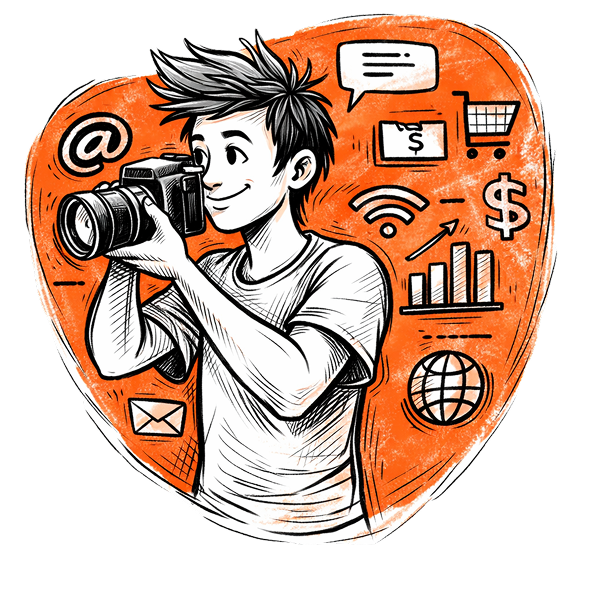 Creator with magnifying glass